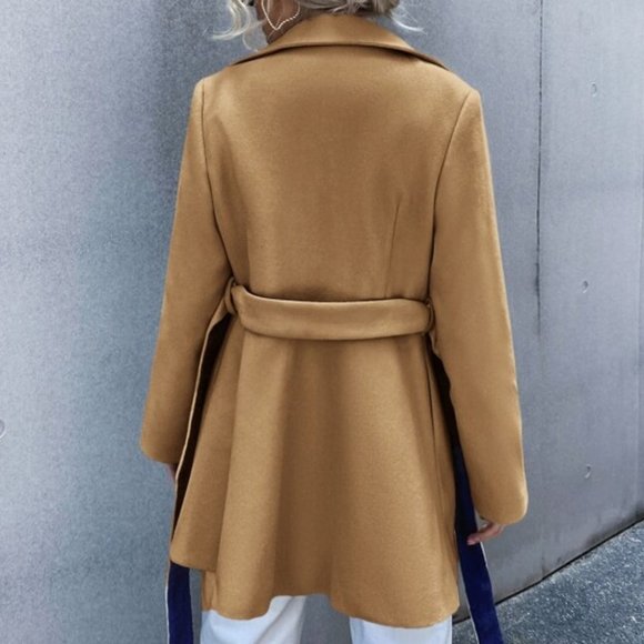 Business Classic Double Breasted Lapel Neck Belted - Picture 4 of 6